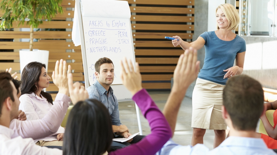 31047549 - businesswoman making presentation to office colleagues